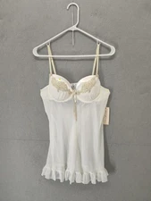 Linea Donatella Babydoll Lingerie Womens Large White Lace Embroidered Sheer Set