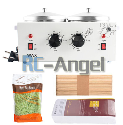 Professional Double Pot Wax Warmer Heater W/300g Beans+40 pcs Wooden Sticks kit