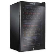 Ivation 33 Bottle Freestanding Wine Fridge W/Lock, Dual Zone Wine Cooler, Black