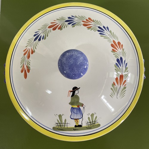 Henriot Quimper French Pottery Covered Soup Tureen Faience Hand Painted 8" D - Picture 6 of 10