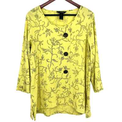 Ali Miles Womens Size Medium Yellow Abstract Artsy Blouse Shirt Top Wearable Art
