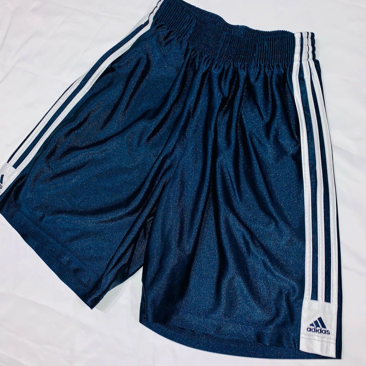 Rare Adidas Basic 3 Stripe Basketball Dazzle Shorts Navy