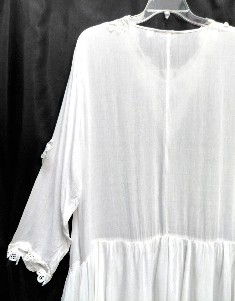 ОДИН РАЗМЕР 1 X 2 X LOTUSTRADERS белый HI-LO падение талии вышитый кружева миди платье - Изображение 3 из 4