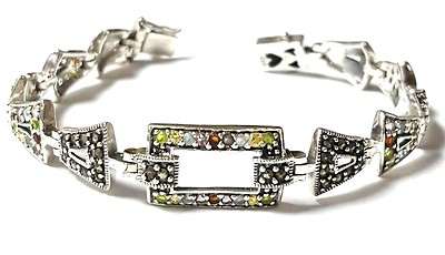 MULTI COLOR BRACELET CZ Stones Marcasite STERLING SILVER