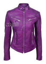 Speed Ladies Real Napa Leather Jacket Retro Fitted Biker Style SR-01