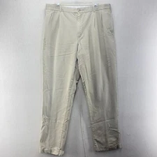 Lands End Pants Mens 36x33 Beige Tan Khaki Chino Trousers Pleated Twill Cuffed