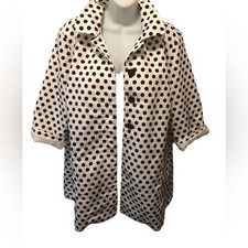 Chico s Dot Jacquard Jacket Size 2/L/12 White Black Lined Summer