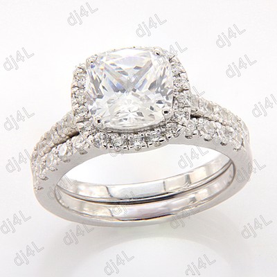 14k White Gold Finish 4 00 Carat Cushion Cut Diamond Cut Wedding