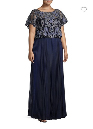 JS COLLECTIONS NEW Women's Blue Mesh Pleated Lace Ball Gown Dress 16W $420 New - Picture 11 of 12