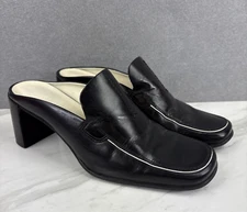 Franco Sarto Women’s 7.5M Black Leather Square Toe Mule Slip on Block Heels
