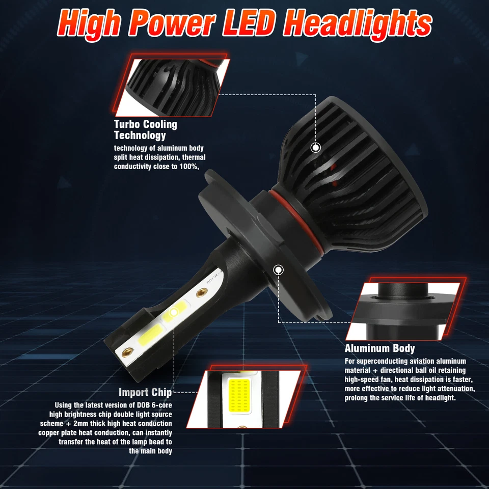 2pcs H4 9003 6000K White Snowmobile LED headlight For Arctic Cat M7000 2015-2016 - Изображение 3 из 4