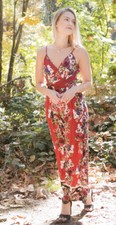 Angie Large Night Out Jumpsuit Red Floral Wide Leg Crossover
