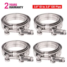 4pcs 3" V-Band Flange&Clamp Kit Male/Female With Ridge Exhaust Steel SS304