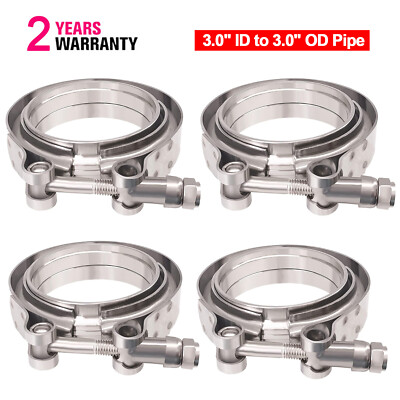 4pcs 3'' V-Band Flange&Clamp Kit Male/Female With Ridge Exhaust Steel SS304