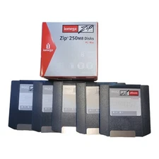 IOMEGA Zip Brand 250MB Floppy Disks 5 Count -bx14 pc/Mac 2003 OPEN BOX UNUSED