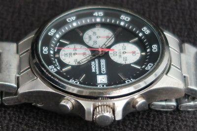 SEIKO 4T57 00E0 WATCH MENS CHRONOGRAPH BLACK & WHITE DIAL