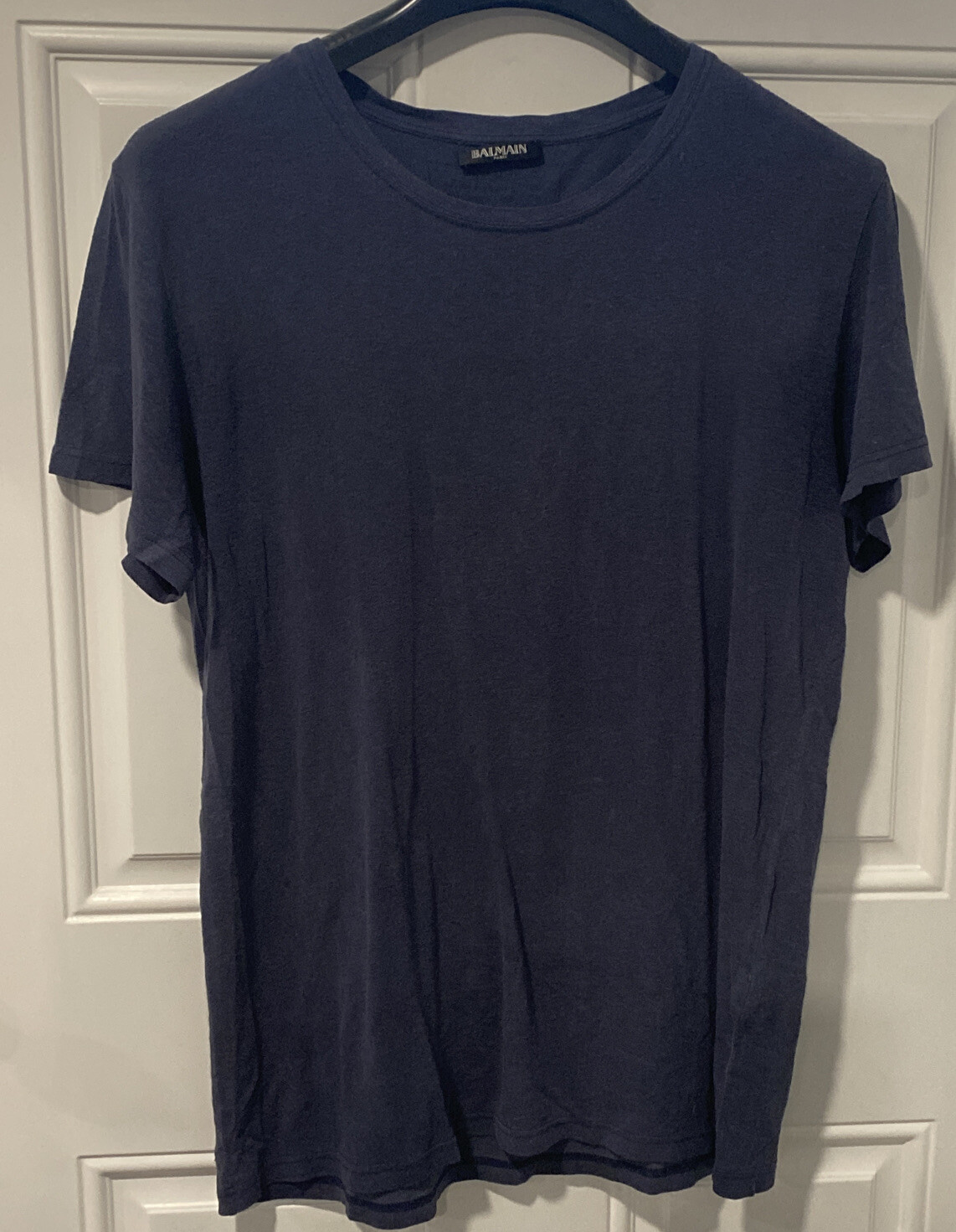 authentic Balmain men’s solid navy round short sl… - image 1