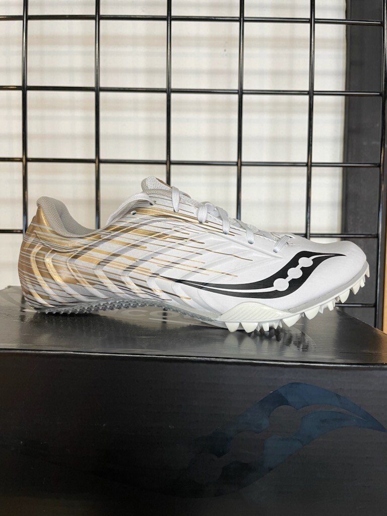 Saucony Men's Spitfire Track Shoes Size Spike Wht/Gold S29055-4