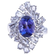 Simulated 5.00CT Multi Cut Blue White Sapphire Floral Party Wear Women's Ring