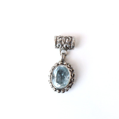 Vintage 925 Sterling Silber Designer echter Blautopas Edelstein Fass Anhänger