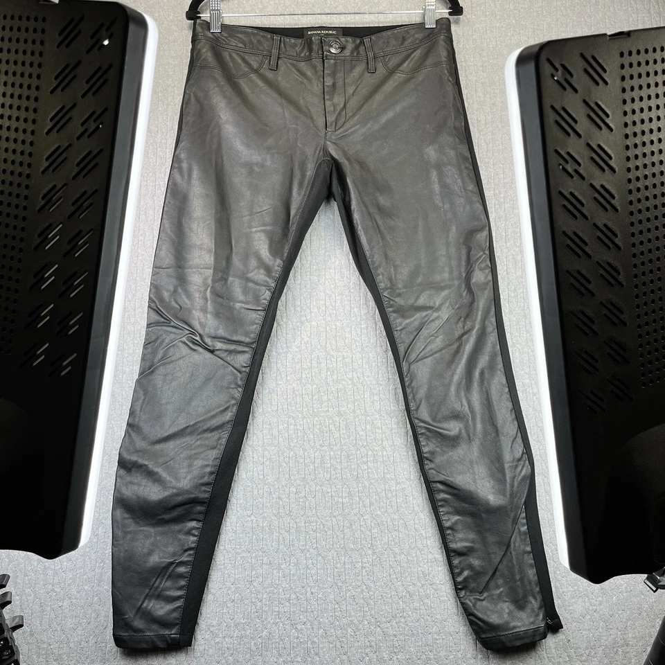Banana Republic Women (6) Sloan fit Faux Leather front double sided black pants - Image 2 of 4
