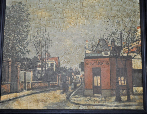Vintage Maurice Utrillo "Vins Et Liqueurs" Painting Litho on Canvas Framed MCM - Picture 3 of 8