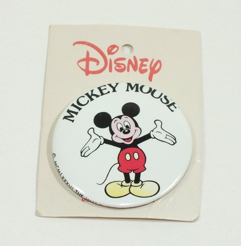 Vintage Walt Disney World Button 1986 Mickey Mouse Happy Hands On Original Card - Picture 6 of 8