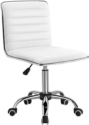 Stylish White PU Leather Mid Back Vanity Chair for Makeup & Office Use