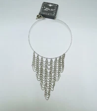 ZAD Silver Tone Clear Chain Drape Necklace 14” Choker New