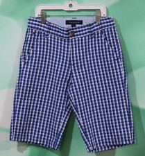 EUC Tommy Hilfiger Boys Adjustable Waist Blue Plaid Shorts Size 12