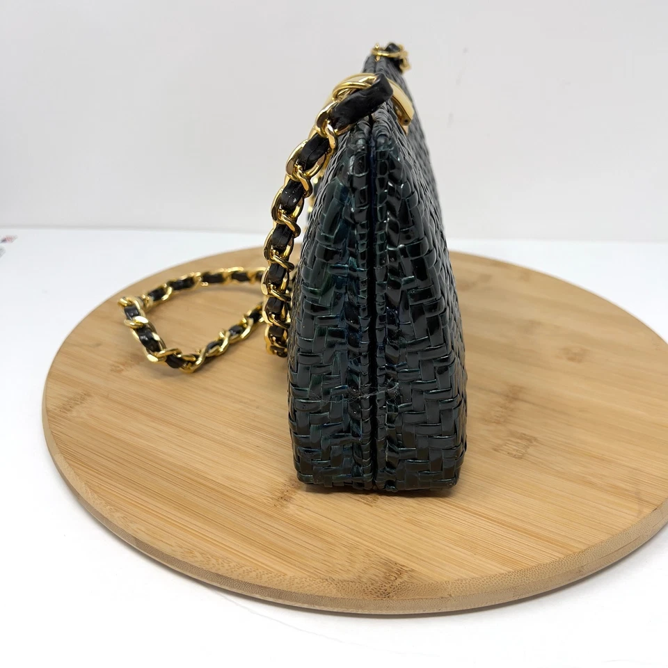 Bolso de Noche RODO ITALY Bolso sin asas de mimbre Bandolera Verde Esmeralda Dorado Raro Foto 4 de 4