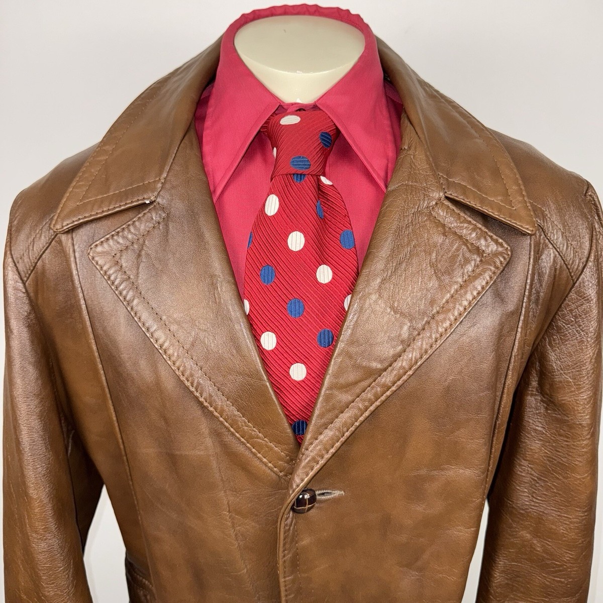 Vintage Reed Leather Jacket Mens 1960s 1970s Trench Coat