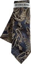 Stacy Adams Men's Tie Hanky Brown Beige Royal Blue Paisley Hand Made 3.25" Wide