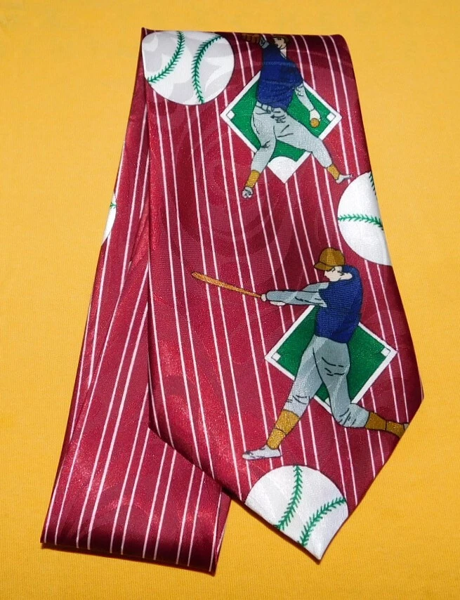 RENACIMIENTO ROJO/BLANCO/VERDE JUEGO DE BÉISBOL MOTIVO POLIÉSTER CORBATA - CORBATAS DE DISEÑADOR. Foto 2 de 3