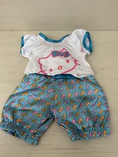 Build A Bear Rare Hello Kitty Blue White Bow Satin PJs Pajamas Teddy Clothes Set