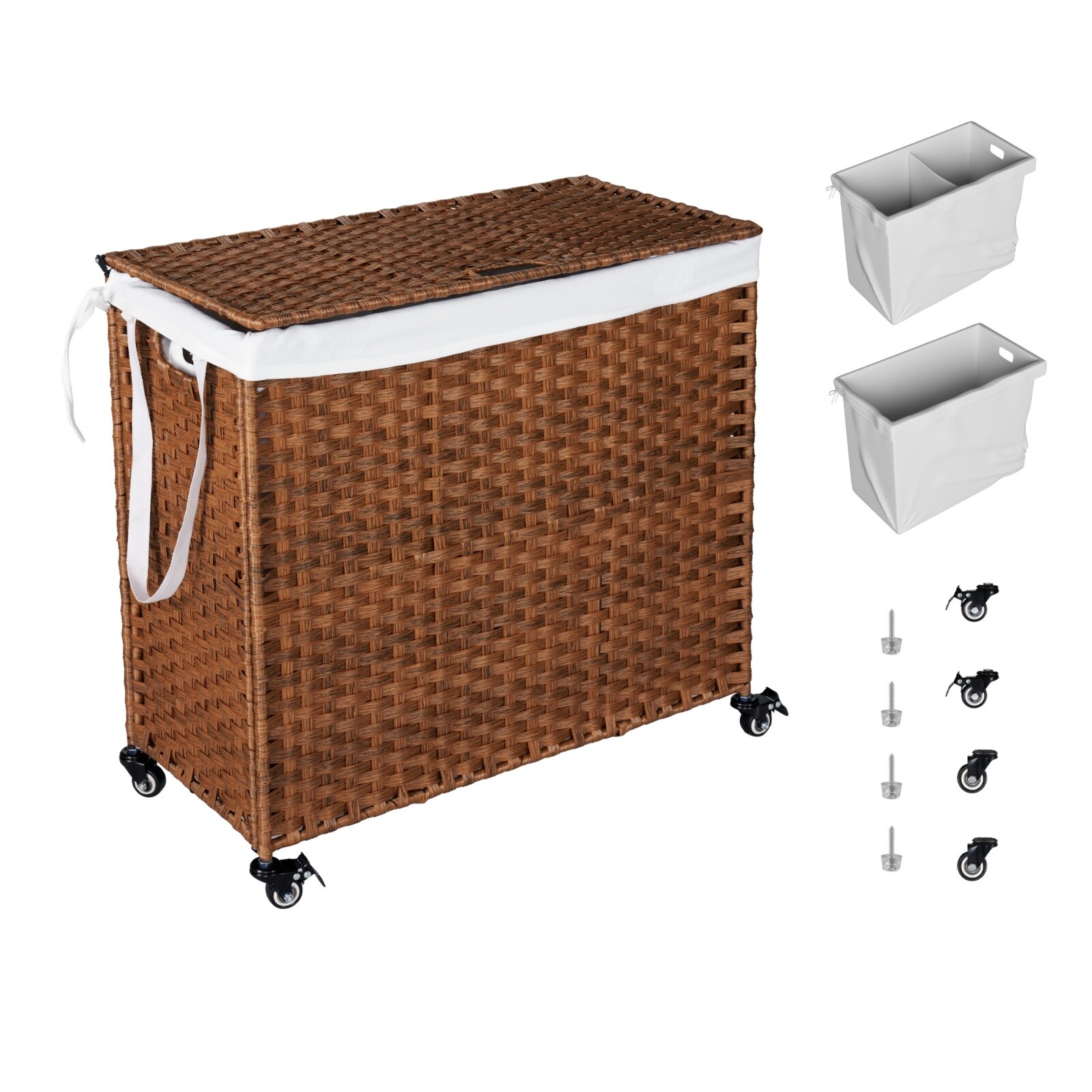 PE Rattan Laundry Hamper with Lid and Powder Coated Frame, 2 Removable Bags-image