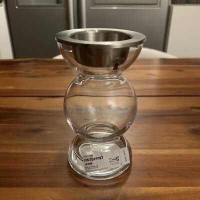 Ikea Vinterfint Teelichthalter,Design Edelstahl Glas ,Handarbeit ,Ø8cm. x 14cm.H