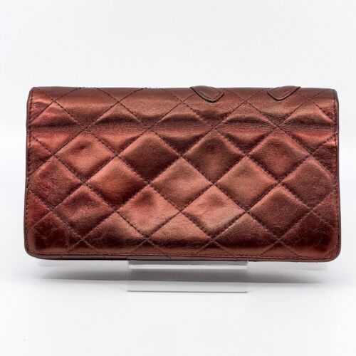 CHANEL Cambon Line Long Wallet Coco Matelasse Leather bronze color Authentic【A】 - Picture 3 of 24