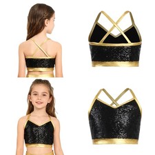 Girls Vest Shiny Sequins Camisole Stage Popular Singer Spaghetti Straps Ball