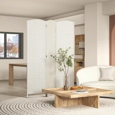 3 Weave Panel Room Divider Privacy Folding Screen Diamond Decor, White