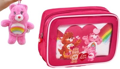 Care Bears 2pc Kawaii Rainbow Color Makeup Case Travel Bag + 6  Cheer Bear Plush