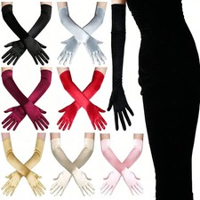 Women's Evening Party Formal Gloves Satin Bridal Opera Long Finger Mittens 22"