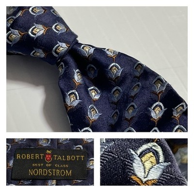 Robert Talbott BOC Modern Floral Bud Jacquard Blue Silk Tie Hand Sewn USA