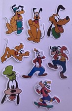 Set of 8 Pluto Goofy Disney Stickers Waterproof Glossy Junk Journal Supplies