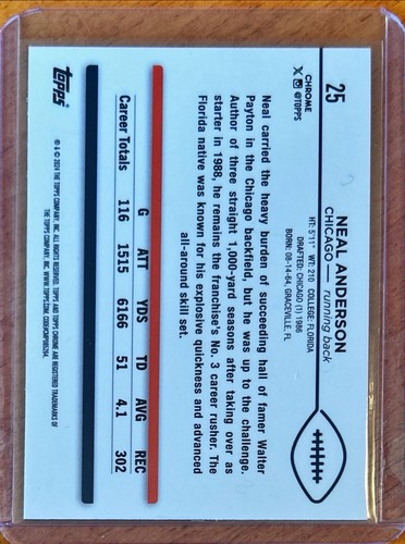 2024 Topps Chrome #25 Neal Anderson GREEN Geometric #49/99 Chicago Bears - Picture 2 of 2