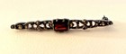 Vintage Sterling Silver Filigree Carved Red Garnet Bar Pin Brooch 2” Long — photo 1