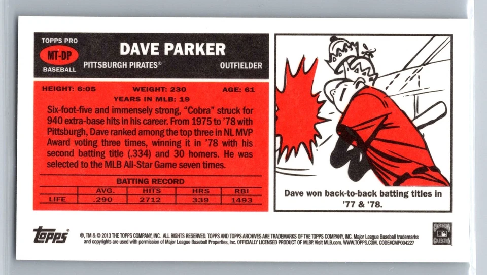 2013 Topps Archives #MT-DP Dave Parker Mini Tall Boys - Image 2 of 2