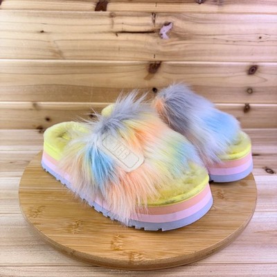 UGG Sandals Womens 8 Fluff Yeah Disco Slide Fur Tie Dye Margarita Platform Slide