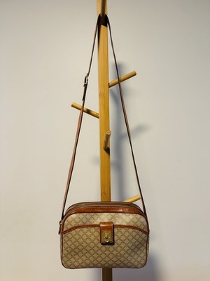 Celine Macadam Double Zipper Crossbody Bag Vintage Canvas 