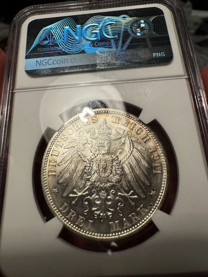 Germany 1911-F Silver 3 Mark Württemberg Wedding NGC MS66 - Image 2 of 3
